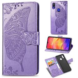 Embossing Mandala Flower Butterfly Leather Wallet Case for Xiaomi Mi Redmi Note 7 / Note 7 Pro - Light Purple
