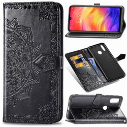 Embossing Imprint Mandala Flower Leather Wallet Case for Xiaomi Mi Redmi Note 7 / Note 7 Pro - Black