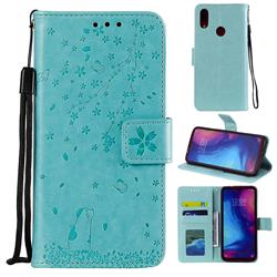 Embossing Cherry Blossom Cat Leather Wallet Case for Xiaomi Mi Redmi Note 7 / Note 7 Pro - Green