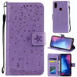 Embossing Cherry Blossom Cat Leather Wallet Case for Xiaomi Mi Redmi Note 7 / Note 7 Pro - Purple