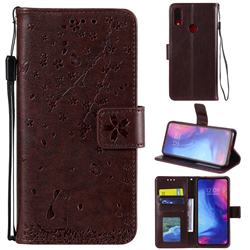 Embossing Cherry Blossom Cat Leather Wallet Case for Xiaomi Mi Redmi Note 7 / Note 7 Pro - Brown