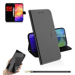 Shining Mirror Like Surface Leather Wallet Case for Xiaomi Mi Redmi Note 7 / Note 7 Pro - Black