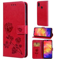 Embossing Rose Flower Leather Wallet Case for Xiaomi Mi Redmi Note 7 / Note 7 Pro - Red