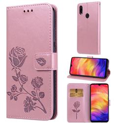 Embossing Rose Flower Leather Wallet Case for Xiaomi Mi Redmi Note 7 / Note 7 Pro - Rose Gold