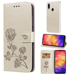 Embossing Rose Flower Leather Wallet Case for Xiaomi Mi Redmi Note 7 / Note 7 Pro - Golden