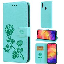 Embossing Rose Flower Leather Wallet Case for Xiaomi Mi Redmi Note 7 / Note 7 Pro - Green