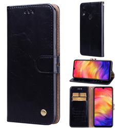 Luxury Retro Oil Wax PU Leather Wallet Phone Case for Xiaomi Mi Redmi Note 7 / Note 7 Pro - Deep Black
