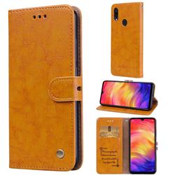 Luxury Retro Oil Wax PU Leather Wallet Phone Case for Xiaomi Mi Redmi Note 7 / Note 7 Pro - Orange Yellow