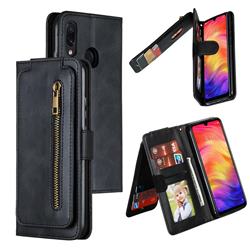 Multifunction 9 Cards Leather Zipper Wallet Phone Case for Xiaomi Mi Redmi Note 7 / Note 7 Pro - Black
