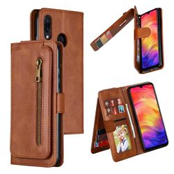 Multifunction 9 Cards Leather Zipper Wallet Phone Case for Xiaomi Mi Redmi Note 7 / Note 7 Pro - Brown