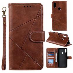 Embossing Geometric Leather Wallet Case for Xiaomi Mi Redmi Note 7 / Note 7 Pro - Brown