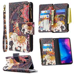Totem Flower Elephant Binfen Color BF03 Retro Zipper Leather Wallet Phone Case for Xiaomi Mi Redmi Note 7 / Note 7 Pro