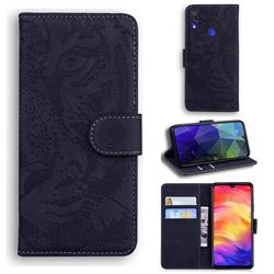 Intricate Embossing Tiger Face Leather Wallet Case for Xiaomi Mi Redmi Note 7 / Note 7 Pro - Black