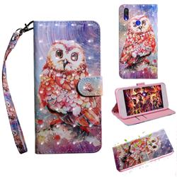 Colored Owl 3D Painted Leather Wallet Case for Xiaomi Mi Redmi Note 7S