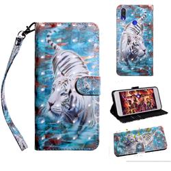 White Tiger 3D Painted Leather Wallet Case for Xiaomi Mi Redmi Note 7S