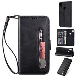 Retro Calfskin Zipper Leather Wallet Case Cover for Xiaomi Mi Redmi Note 7S - Black