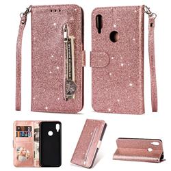Glitter Shine Leather Zipper Wallet Phone Case for Xiaomi Mi Redmi Note 7S - Pink