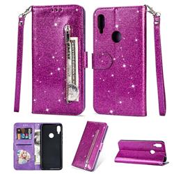 Glitter Shine Leather Zipper Wallet Phone Case for Xiaomi Mi Redmi Note 7S - Purple