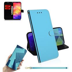 Shining Mirror Like Surface Leather Wallet Case for Xiaomi Mi Redmi Note 7S - Blue