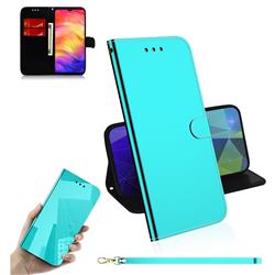 Shining Mirror Like Surface Leather Wallet Case for Xiaomi Mi Redmi Note 7S - Mint Green