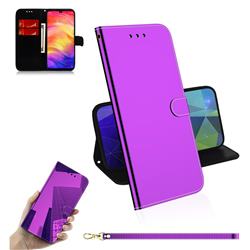 Shining Mirror Like Surface Leather Wallet Case for Xiaomi Mi Redmi Note 7S - Purple