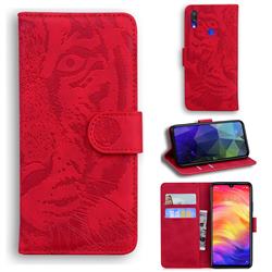 Intricate Embossing Tiger Face Leather Wallet Case for Xiaomi Mi Redmi Note 7S - Red