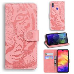Intricate Embossing Tiger Face Leather Wallet Case for Xiaomi Mi Redmi Note 7S - Pink