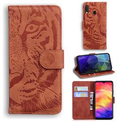 Intricate Embossing Tiger Face Leather Wallet Case for Xiaomi Mi Redmi Note 7S - Brown
