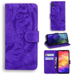 Intricate Embossing Tiger Face Leather Wallet Case for Xiaomi Mi Redmi Note 7S - Purple