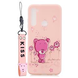 Pink Flower Bear Soft Kiss Candy Hand Strap Silicone Case for Mi Xiaomi Redmi Note 8