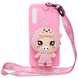 Pink Pig Neck Lanyard Zipper Wallet Silicone Case for Mi Xiaomi Redmi Note 8