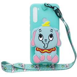 Blue Elephant Neck Lanyard Zipper Wallet Silicone Case for Mi Xiaomi Redmi Note 8