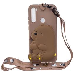 Brown Bear Neck Lanyard Zipper Wallet Silicone Case for Mi Xiaomi Redmi Note 8
