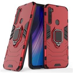 Black Panther Armor Metal Ring Grip Shockproof Dual Layer Rugged Hard Cover for Mi Xiaomi Redmi Note 8 - Red
