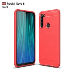 Luxury Carbon Fiber Brushed Wire Drawing Silicone TPU Back Cover for Mi Xiaomi Redmi Note 8 - Red
