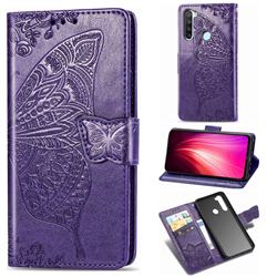 Embossing Mandala Flower Butterfly Leather Wallet Case for Mi Xiaomi Redmi Note 8 - Dark Purple