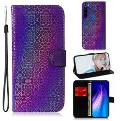 Laser Circle Shining Leather Wallet Phone Case for Mi Xiaomi Redmi Note 8 - Purple
