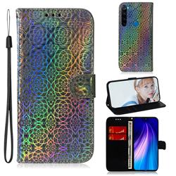Laser Circle Shining Leather Wallet Phone Case for Mi Xiaomi Redmi Note 8 - Silver