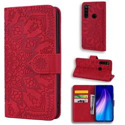 Retro Embossing Mandala Flower Leather Wallet Case for Mi Xiaomi Redmi Note 8 - Red