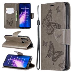 Embossing Double Butterfly Leather Wallet Case for Mi Xiaomi Redmi Note 8 - Gray
