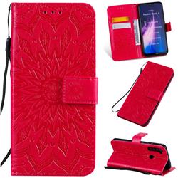 Embossing Sunflower Leather Wallet Case for Mi Xiaomi Redmi Note 8 - Red