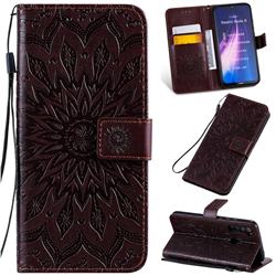 Embossing Sunflower Leather Wallet Case for Mi Xiaomi Redmi Note 8 - Brown