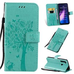 Embossing Butterfly Tree Leather Wallet Case for Mi Xiaomi Redmi Note 8 - Cyan