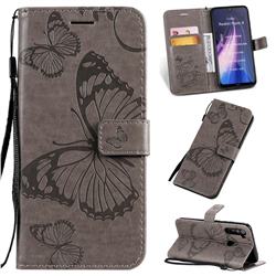 Embossing 3D Butterfly Leather Wallet Case for Mi Xiaomi Redmi Note 8 - Gray