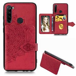 Mandala Flower Cloth Multifunction Stand Card Leather Phone Case for Mi Xiaomi Redmi Note 8 - Red