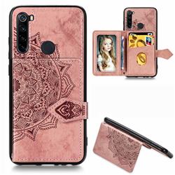 Mandala Flower Cloth Multifunction Stand Card Leather Phone Case for Mi Xiaomi Redmi Note 8 - Rose Gold