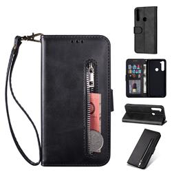 Retro Calfskin Zipper Leather Wallet Case Cover for Mi Xiaomi Redmi Note 8 - Black