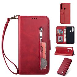 Retro Calfskin Zipper Leather Wallet Case Cover for Mi Xiaomi Redmi Note 8 - Red