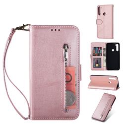 Retro Calfskin Zipper Leather Wallet Case Cover for Mi Xiaomi Redmi Note 8 - Rose Gold