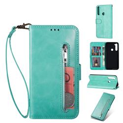 Retro Calfskin Zipper Leather Wallet Case Cover for Mi Xiaomi Redmi Note 8 - Mint Green
